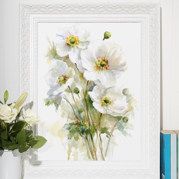 Watercolor White Anemone Flowers Wall Art Illustration Print Poster Unframed - Picture 7 of 9